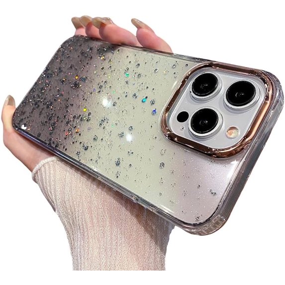 for iPhone Case,Luxury Crystal Sparkle Sparkly Gradient Camera Lens Protection Soft Shockproof Phone Case (Black,iPhone 13)