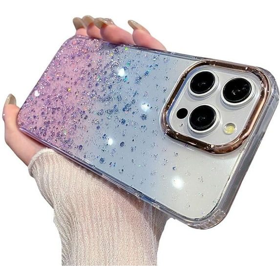 for iPhone Case,Luxury Crystal Sparkle Sparkly Gradient Camera Lens Protection Soft Shockproof Phone Case (Pink,iPhone 15 Pro)