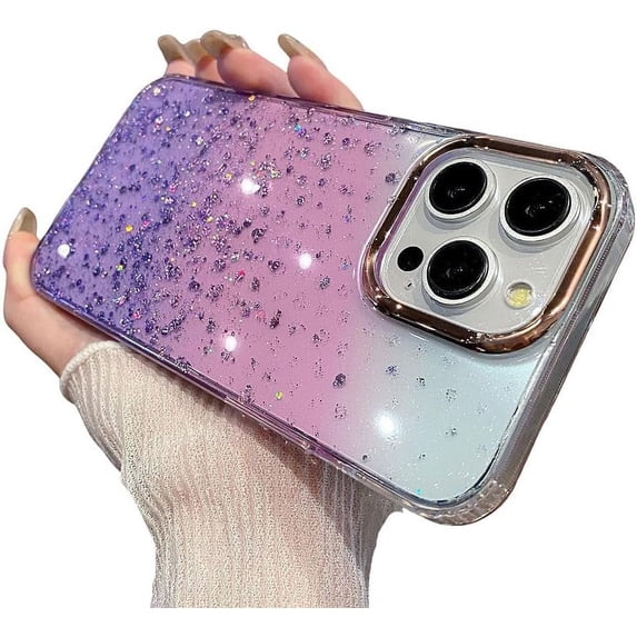 for iPhone Case,Luxury Crystal Sparkle Sparkly Gradient Camera Lens Protection Soft Shockproof Phone Case (Purple,iPhone 13)