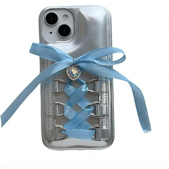 for iPhone Case,Luxury ElectroPlated Bow with Crystal Diamend Rhinestone Glitter Love Heart Shockproof Phone Case (Blue,iPhone 12)
