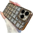 thumbnail image 1 of for iPhone Case,Luxury ElectroPlated Clear Glitter Grid Gradient Soft TPU Silicone Camera Lens Protection Soft Shockproof Phone Case (Gold,iPhone 13), 1 of 6