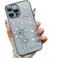 thumbnail image 1 of for iPhone Case,Luxury ElectroPlated Dandelion Pattern with Crystal Diamend Rhinestone Camera Lens Protection Shockproof Phone Case (Blue,iPhone 15), 1 of 7
