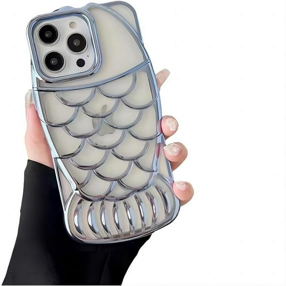 for iPhone Case,Luxury ElectroPlated Fish Shape Frame Clear Soft Shockproof Phone Case (Blue,iPhone 12)