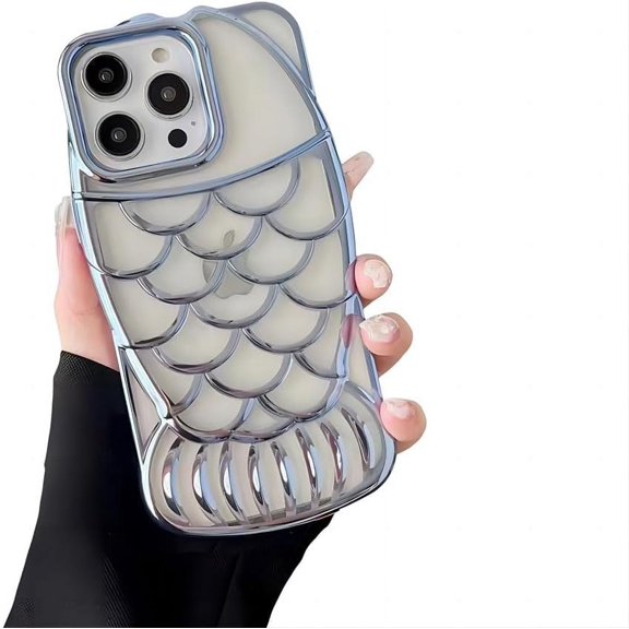 for iPhone Case,Luxury ElectroPlated Fish Shape Frame Clear Soft Shockproof Phone Case (Blue,iPhone 13)