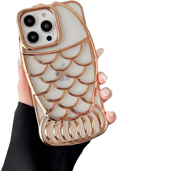 for iPhone Case,Luxury ElectroPlated Fish Shape Frame Clear Soft Shockproof Phone Case (Gold,iPhone 14 Pro)