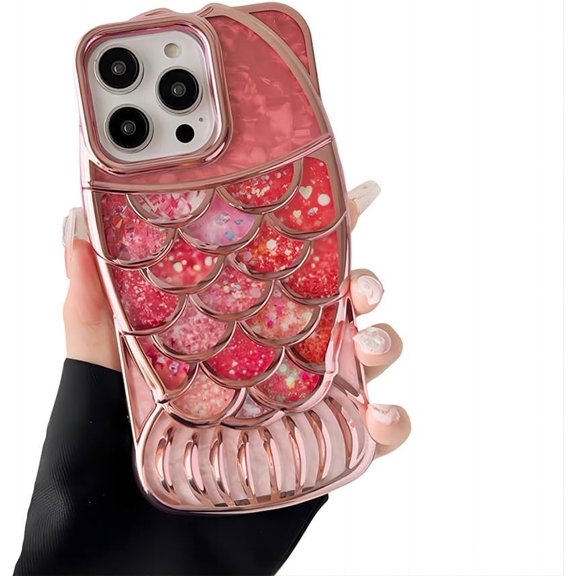 for iPhone Case,Luxury ElectroPlated Fish Shape Frame Glitter Sparkle Sparkly Soft Shockproof Phone Case (Rose Gold,iPhone 14)