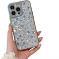 thumbnail image 1 of for iPhone Case,Luxury ElectroPlated Frame Clitter Sparkly Flower Bow Pattern Clear Soft Shockproof Phone Case (Blue,iPhone 11), 1 of 6