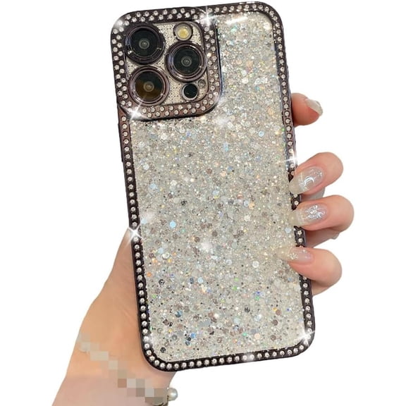 for iPhone Case,Luxury ElectroPlated Frame Crystal Bling Glitter Sparkle Sparkly Silicone Soft Shockproof Phone Case (Black,iPhone 14 Pro)