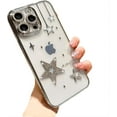thumbnail image 1 of for iPhone Case,Luxury ElectroPlated Frame Glitter Sparkle Sparkly Star Pattern Camera Lens Protection Soft Shockproof Phone Case (Silver,iPhone 15), 1 of 5