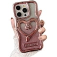 thumbnail image 1 of for iPhone Case,Luxury ElectroPlated Frame Hollow Love Heart Kickstand Shockproof Phone Case (Rose Gold,iPhone 14), 1 of 5