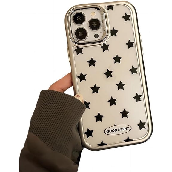 for iPhone Case,Luxury ElectroPlated Frame Star Moon Pattern Clear Soft Shockproof Phone Case (Star,iPhone 15 Pro Max)