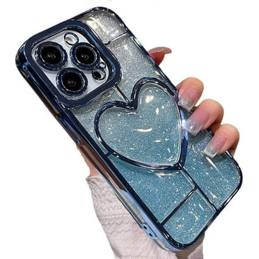 for iPhone Case,Luxury ElectroPlated Glitter Love Heart Gradient Silicone Camera Lens Protection Soft Shockproof Phone Case (Blue,iPhone 11)