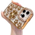 thumbnail image 1 of for iPhone Case,Luxury ElectroPlated Glitter Sparkle Sparkly Bling Rhinostone Flower Pattern Soft Shockproof Phone Case (Gold,iPhone 13 Pro Max), 1 of 6