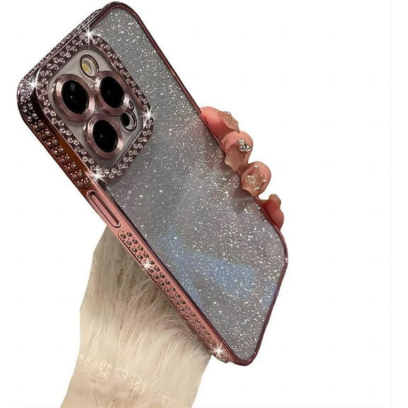 for iPhone Case,Luxury ElectroPlated Glitter Sparkle Sparkly Silicone Camera Lens Protection Soft Shockproof Phone Case (Rose Gold,iPhone 12 Pro Max)