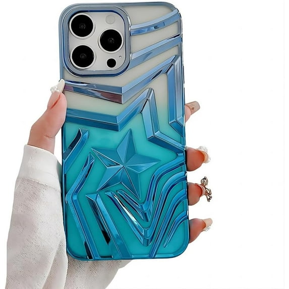 for iPhone Case,Luxury ElectroPlated Gradient Hollow Star Camera Lens Protection Shockproof Phone Case (Blue,iPhone 14)