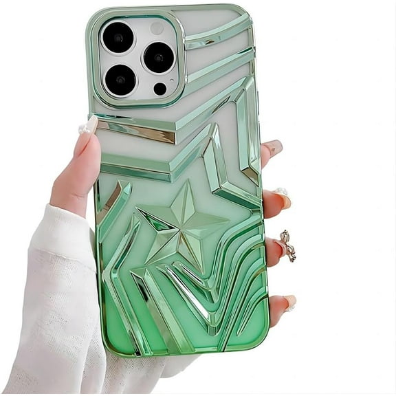 for iPhone Case,Luxury ElectroPlated Gradient Hollow Star Camera Lens Protection Shockproof Phone Case (Green,iPhone 12)