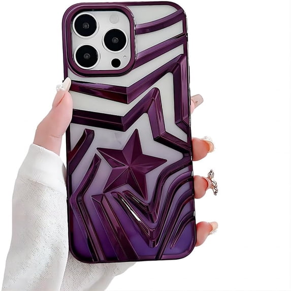 for iPhone Case,Luxury ElectroPlated Gradient Hollow Star Camera Lens Protection Shockproof Phone Case (Purple,iPhone 14)