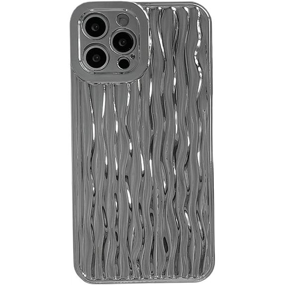 for iPhone Case,Luxury ElectroPlated Water Ripple Pattern Bumper Camera Lens Protection Soft Shockproof Phone Case (Silver,iPhone 13)