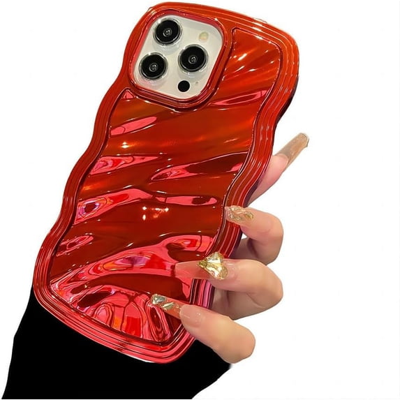 for iPhone Case,Luxury ElectroPlated Water Wave Ripple Camera Lens Protection Shockproof Phone Case (Red,iPhone 14 Pro Max)
