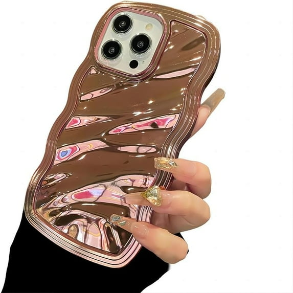 for iPhone Case,Luxury ElectroPlated Water Wave Ripple Camera Lens Protection Shockproof Phone Case (Rose Gold,iPhone 15)
