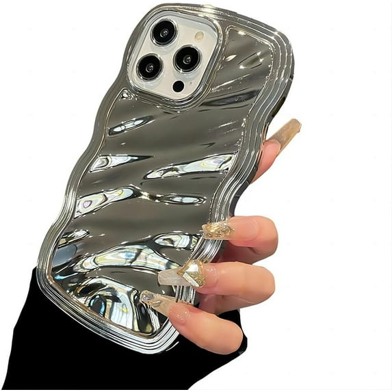 for iPhone Case,Luxury ElectroPlated Water Wave Ripple Camera Lens Protection Shockproof Phone Case (Silver,iPhone 13)