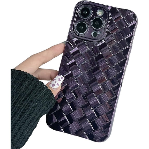 for iPhone Case,Luxury ElectroPlated Weave Flash Soft TPU Silicone Camera Lens Protection Soft Shockproof Phone Case (Purple,iPhone 15)