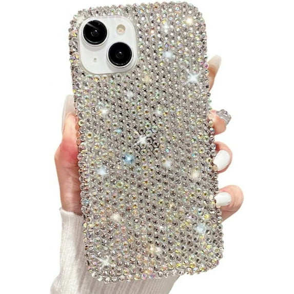 for iPhone Case,Luxury Full Body Crystal Diamend Rhinestone Glitter Sparkle Sparkly Soft Shockproof Phone Case (White,iPhone 12 Pro)