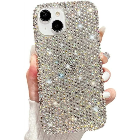 for iPhone Case,Luxury Full Body Crystal Diamend Rhinestone Glitter Sparkle Sparkly Soft Shockproof Phone Case (White,iPhone 15)