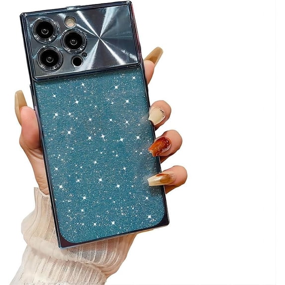 for iPhone Case,Luxury Glitter ElectroPlated Glitter Largeview Camera Lens Protection Soft Shockproof Phone Case (Blue,iPhone 14 Plus)