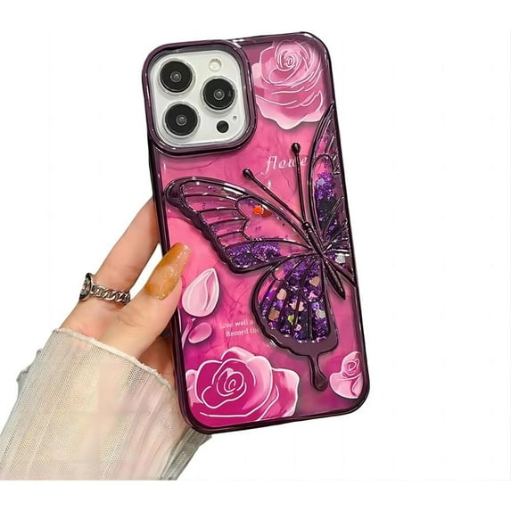 for iPhone Case,Luxury Glitter Sparkle Sparkly Bling ElectroPlated Butterfly Pattern Soft Shockproof Phone Case (Purple,iPhone 12 Pro Max)