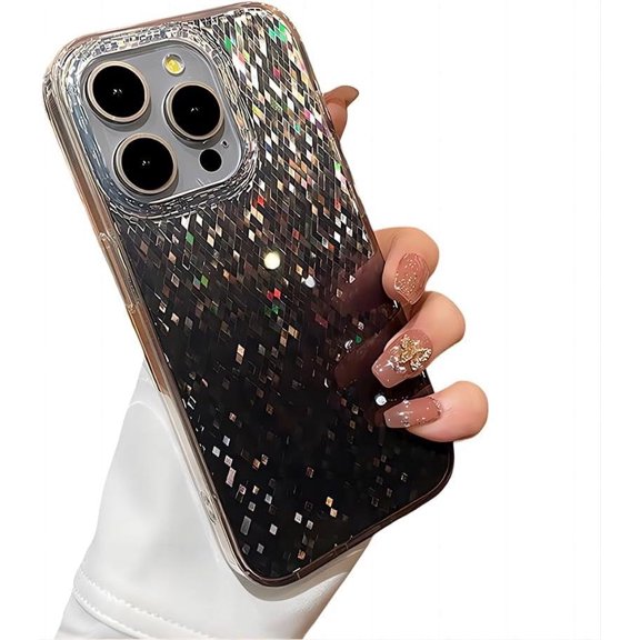 for iPhone Case,Luxury Glitter Sparkle Sparkly Bling Rhombus Pattern Soft Shockproof Phone Case (Black,iPhone 14 Plus)