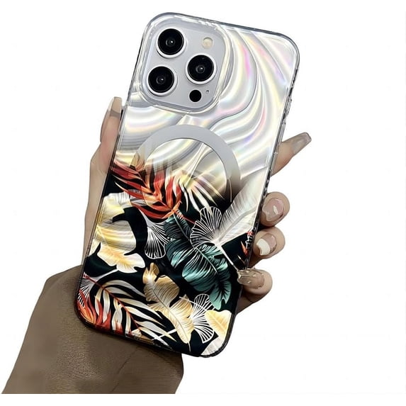 for iPhone Case,Luxury Laser Water Ripple Flower Pattern Shockproof Phone Case (Black,iPhone 14 Plus)