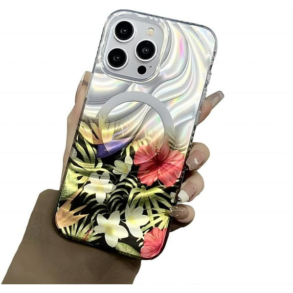 for iPhone Case,Luxury Laser Water Ripple Flower Pattern Shockproof Phone Case (Gold,iPhone 13 Pro Max)