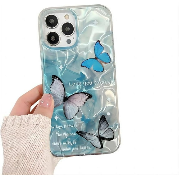 for iPhone Case,Luxury Laser Water Wave Ripple Butterfly Pattern Soft Shockproof Phone Case (Blue,iPhone 12 Pro)