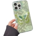 thumbnail image 1 of for iPhone Case,Luxury Laser Water Wave Ripple Pattern with Solid Embroidered Butterfly Soft Shockproof Phone Case (Green,iPhone 13 Pro), 1 of 6