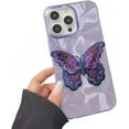 thumbnail image 1 of for iPhone Case,Luxury Laser Water Wave Ripple Pattern with Solid Embroidered Butterfly Soft Shockproof Phone Case (Purple,iPhone 15 Pro Max), 1 of 5