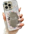 thumbnail image 1 of for iPhone Case,Luxury Rhinostone Glitter Frame Butterfly Pattern with Mirror Soft Shockproof Phone Case (White,iPhone 12), 1 of 6