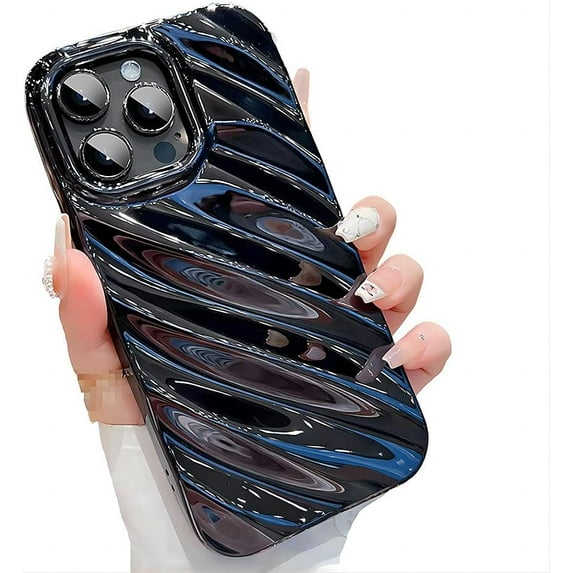 for iPhone Case,Luxury Water Ripple Pattern Curly Wave Frame Electroplate Bumper Camera Lens Protection Soft Shockproof Phone Case (Black,iPhone 14)