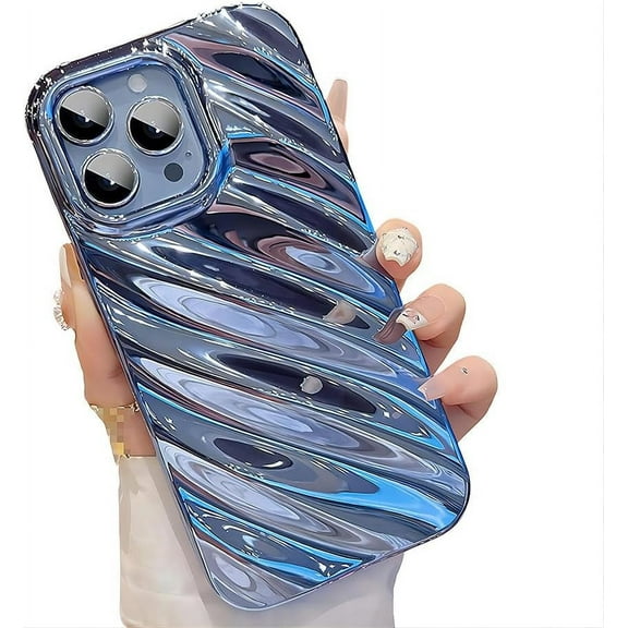 for iPhone Case,Luxury Water Ripple Pattern Curly Wave Frame Electroplate Bumper Camera Lens Protection Soft Shockproof Phone Case (Blue,iPhone 11)