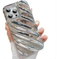 thumbnail image 1 of for iPhone Case,Luxury Water Ripple Pattern Curly Wave Frame Electroplate Bumper Camera Lens Protection Soft Shockproof Phone Case (Silver,iPhone 12), 1 of 6