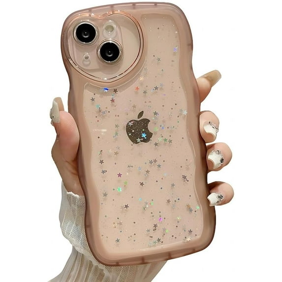 for iPhone Case,Luxury Water Wave Shape Frame Glitter Sparkle Sparkly Star Camera Lens Protection Soft Shockproof Phone Case (Pink,iPhone 11 Pro Max)