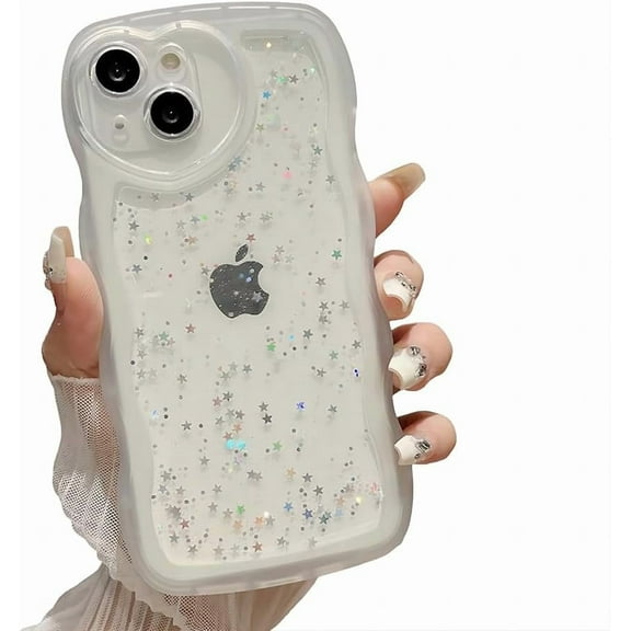 for iPhone Case,Luxury Water Wave Shape Frame Glitter Sparkle Sparkly Star Camera Lens Protection Soft Shockproof Phone Case (White,iPhone 11)