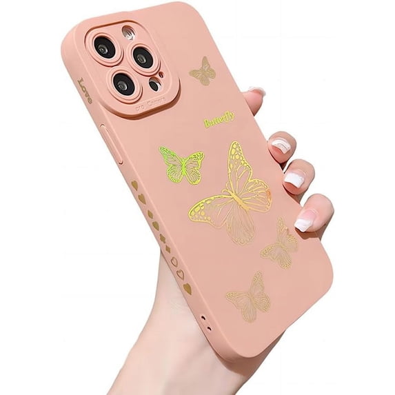 for iPhone Case,Side Print ElectroPlated Butterfly Pattern Camera Lens Protection Shockproof Phone Case (Pink,iPhone 11 Pro Max)
