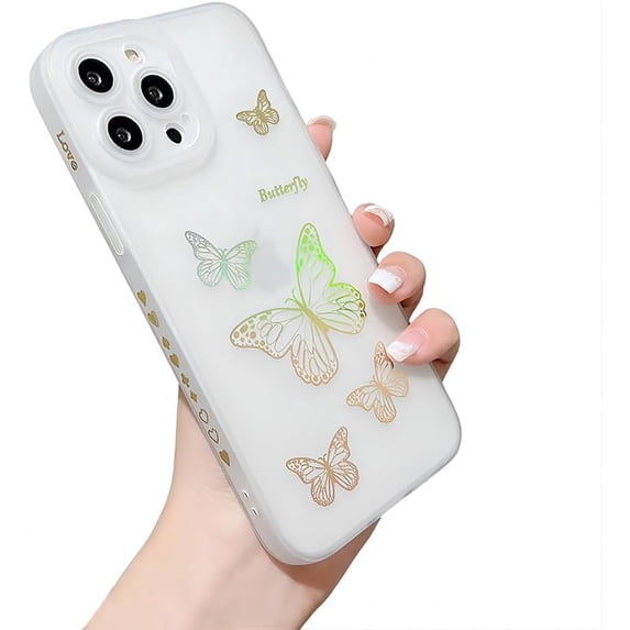 for iPhone Case,Side Print ElectroPlated Butterfly Pattern Camera Lens Protection Shockproof Phone Case (White,iPhone 11 Pro Max)
