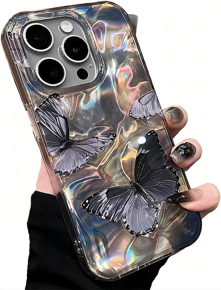 for iPhone Case,Water Ripple Butterfly Pattern Silicone Bumper Camera