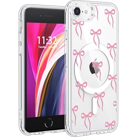 for iPhone SE/8/7 Case Compatible with MagSafe, Crystal Clear Aesthetic Pattern Wireless Magnetic Protective Phone Cover for Women Girls - Chic Bows