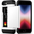 thumbnail image 1 of for iPhone SE Case with Card Holder Heavy Duty Protective Dual Layer Shockproof Hidden Card Slot Slim Wallet Case for Women and Man-White, 1 of 11
