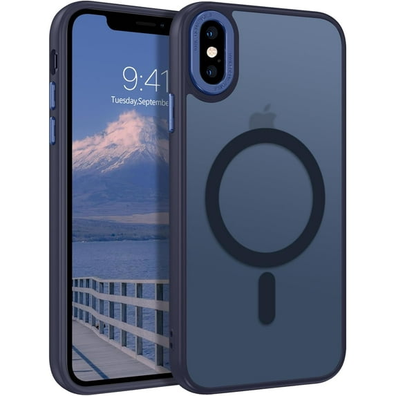 for iPhone X/XS Case - MagSafe Compatible, Slim Translucent Matte Skin Feeling Shockproof Protective Anti-Scratch Case, Dark Blue