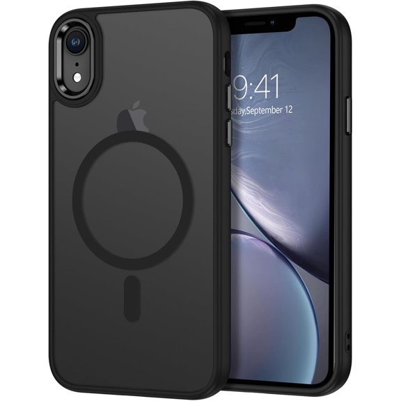 for iPhone XR Case, Phone Case for XR [Compatible with Magsafe] Magnetic Translucent Matte Shockproof Protective Slim Cover -Black