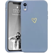 for iPhone XR Case for Girls Women Silky Soft Protective Shockproof Silicone Phone Case with Cute Gold Heart Pattern Design Blue Grey Cover